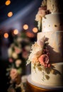 Wedding cake decorated with a beautiful decor of cream. Royalty Free Stock Photo