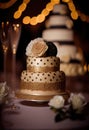 Wedding cake decorated with a beautiful gold decor of cream Royalty Free Stock Photo