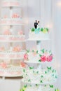 Wedding cake decorated with bride and groom figurines Royalty Free Stock Photo