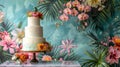 wedding cake decorated flowers AI Generated