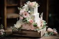 Wedding cake decorated with flowers and candles Royalty Free Stock Photo
