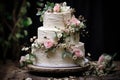 Wedding cake decorated with flowers and candles Royalty Free Stock Photo