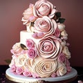 Wedding cake decorated with pink and white roses, close up AI Generated animal ai Royalty Free Stock Photo