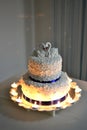 Wedding white cake decorated with swans Royalty Free Stock Photo