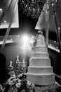 Wedding cake with decoration on restaurant interior