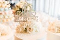 wedding cake decoration in restaurant - selective focus Royalty Free Stock Photo