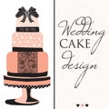 Wedding cake design with lace and bow vector