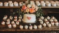 Wedding Cake Display With Cupcakes And Flowers Royalty Free Stock Photo