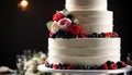 wedding cake with fresh berries on a black background, close-up Royalty Free Stock Photo