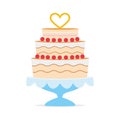 Wedding cake with a heart shape on top and a blue tray