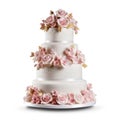 Wedding cake isolated on white created with Generative AI. Big festive cake with lots of decor. Royalty Free Stock Photo