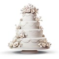 Wedding cake isolated on white created with Generative AI. Big festive cake with lots of decor. Royalty Free Stock Photo
