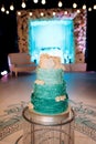 Blue wedding cake at the wedding of the newlyweds