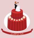 Wedding Cake with Newlyweds Figures Illustration