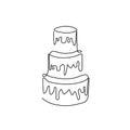 Wedding cake one line art. Continuous line drawing of three-tiered cake. Royalty Free Stock Photo