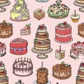 Wedding cake pie hand drawn style sweets dessert bakery ceremony delicious vector seamless pattern background Royalty Free Stock Photo