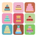 Wedding cake pie sweets cards dessert bakery flat simple style isolated vector illustration. Royalty Free Stock Photo