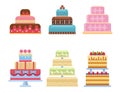 Wedding cake pie sweets dessert bakery flat simple style isolated vector illustration. Royalty Free Stock Photo