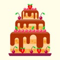 Wedding cake pie sweets dessert bakery flat simple style pastry homemade delicious vector illustration. Royalty Free Stock Photo