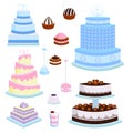 Wedding vector cake pie sweets dessert bakery flat simple style baked wedding-day food illustration. Royalty Free Stock Photo