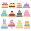 Wedding cake pie sweets dessert bakery flat simple style on white vector illustration. Royalty Free Stock Photo