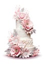 A wedding cake with pink flowers on top. Royalty Free Stock Photo