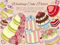 Wedding Cake Poster Vector Illustration. Sweet Delicious Dessert. The Best Offer. Chocolate And Fruity Desserts For