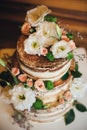 Wedding cake with roses whipped cream Royalty Free Stock Photo