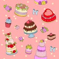 Wedding cake set illustration wed celebration birthday party cake decorations cream dessert with flowers for marriage