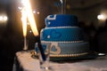 Wedding cake with shiny sparklers