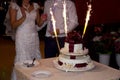 Wedding cake with sparklers Royalty Free Stock Photo