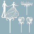 Wedding cake topper for laser or milling cut. Vector graphics. Patterns for cutting. Dance, flowers, dress