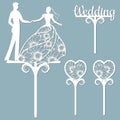 Wedding cake topper for laser or milling cut. Vector graphics. Patterns for cutting. Dance, flowers, dress