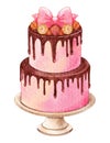 Wedding cake . Valentines day object . Watercolor painting elements . Illustration