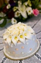 Wedding cake with white orchid flowers Royalty Free Stock Photo