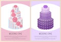 Wedding Cakes Set Sweet Bakery Posters Vector Text Royalty Free Stock Photo