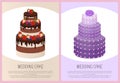 Wedding Cakes Set Sweet Bakery Posters Vector Text Royalty Free Stock Photo