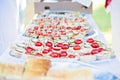 Wedding Canapes made of bread, spread,vegetable