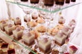 Wedding candy bar with a lot of different desserts. Selective focus