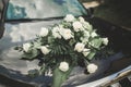 Wedding car decorated with beautiful, luxury flowers Royalty Free Stock Photo