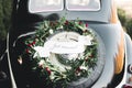 Wedding car decorated with beautiful, luxury flowers Royalty Free Stock Photo