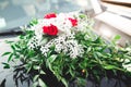 Wedding car decorated with beautiful, luxury flowers Royalty Free Stock Photo