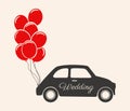 Wedding Car Decorations With Balloons Vector Icon Template