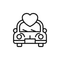 Wedding car icon with love illustration. simple clean monoline symbol