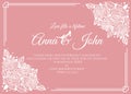 Wedding card - abstract white rose floral frame on pink background vector template design