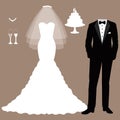 Wedding card with the clothes of the bride and groom. Royalty Free Stock Photo