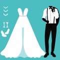 Wedding card with the clothes of the bride and groom. Wedding set. Royalty Free Stock Photo