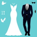 Wedding card with the clothes of the bride and groom. Royalty Free Stock Photo