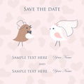 Wedding card with cute birds couple.