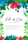 Wedding card with flowers, watercolor. Invitation or birthday template